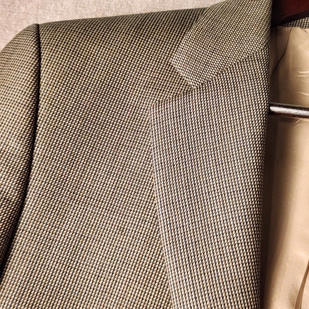 Unbranded Blazer Mens Brown Tan Micro Houndstooth Two Button Sport‎ Coat